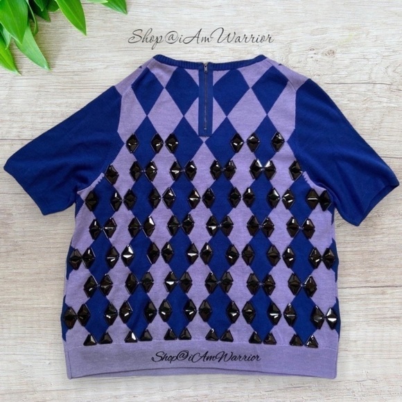 J.Crew Collection NWT embellished argyle short sleeve sweater shop@iamwarrior - Picture 4 of 6